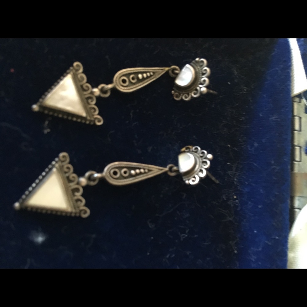 Real silver and hematite/mother of pearl earrings.